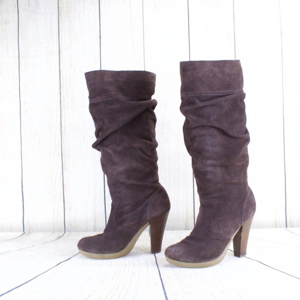 Collin Stuart Brown Suede Tall Slouch Heeled Boots - Picture 4 of 8